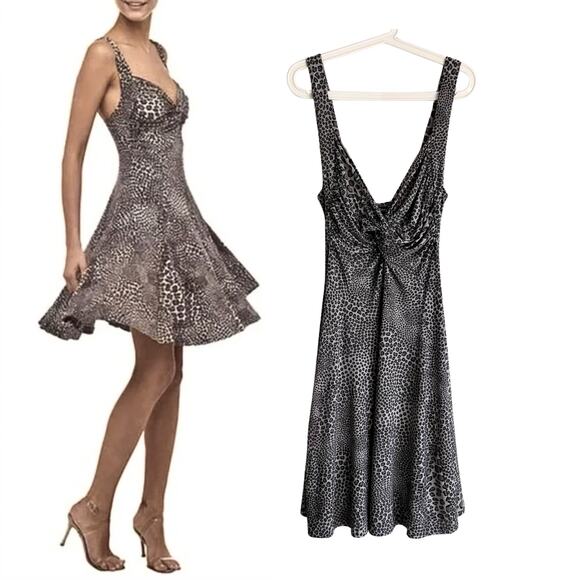 Norma Kamali Leopard Print Sexy Ruched Tank Mini Dress L Grey Animal Print Y2K - Picture 1 of 7
